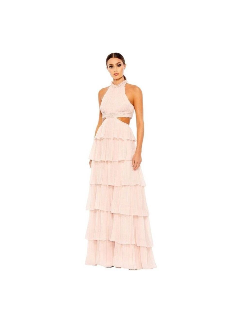 Mac Duggal Maxi Dress Size 6 Pink Ruffled - Picture 2 of 9